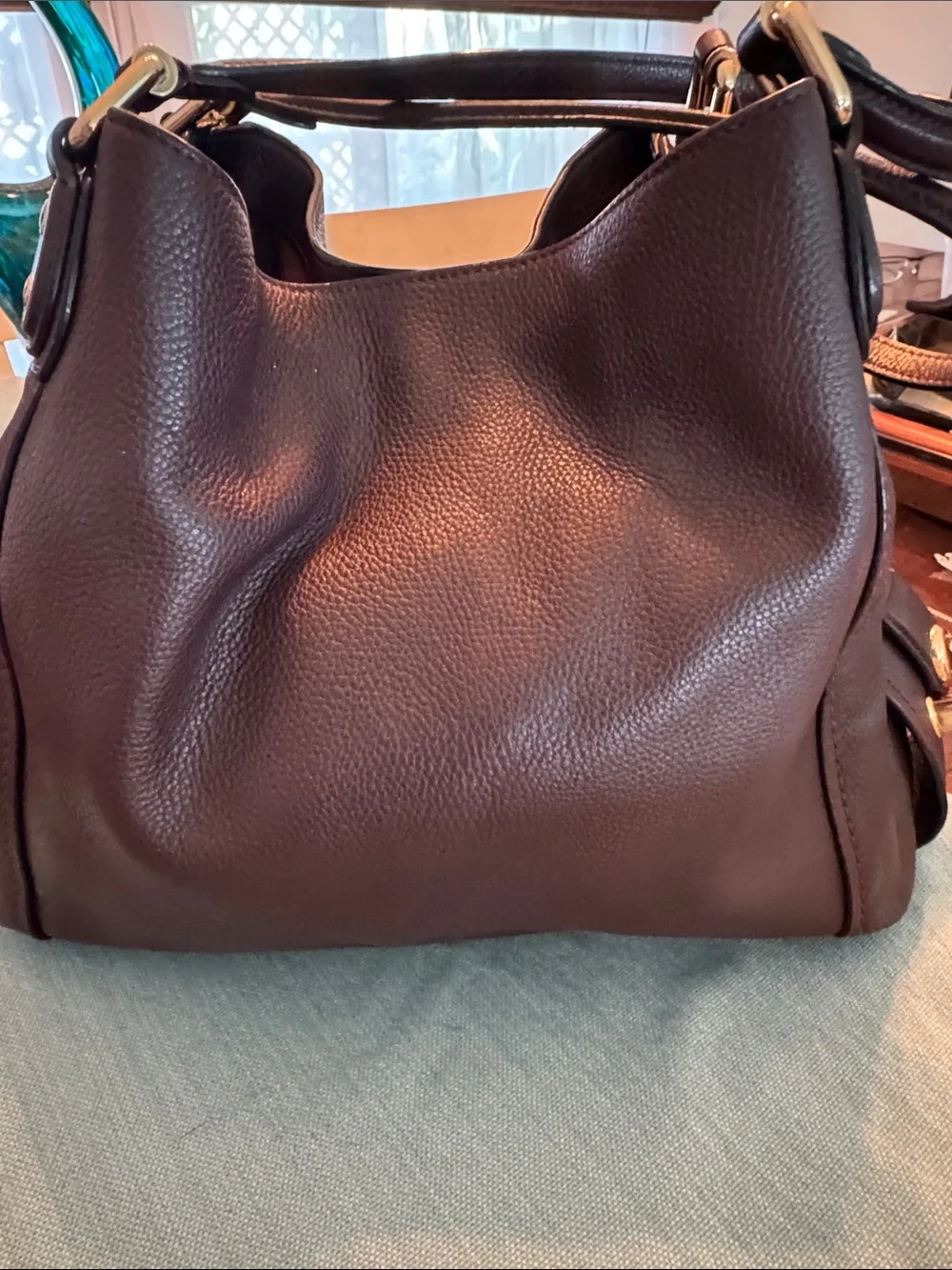 Coach Pebbled Leather Shoulder Bag in burgundy